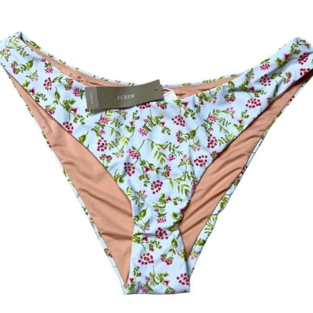J.CREW Curved-Waist Cheeky Bikini Bottom in Cloud Meadow Low Rise Med NEW